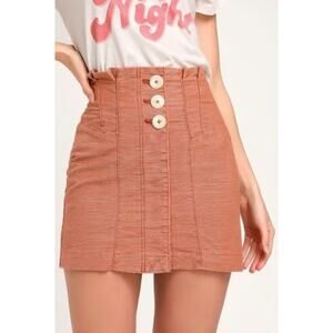 Free People Orange Mini Skirt A-Line Buttons Boho Minimal Cotton Women's size 6